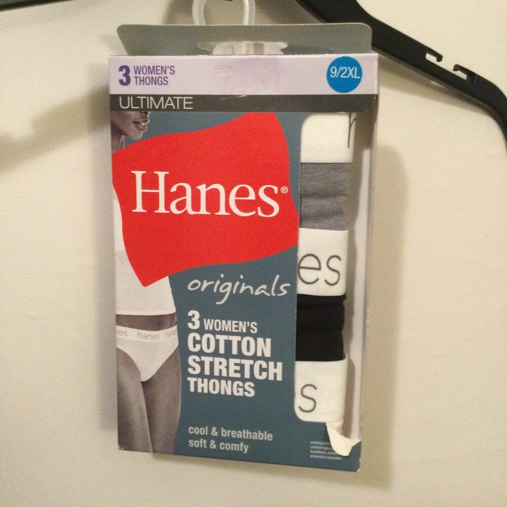 HANES Originals Women's Plus Size 9/2XL Cotton Stretch 3pk Thongs Underwear NEW